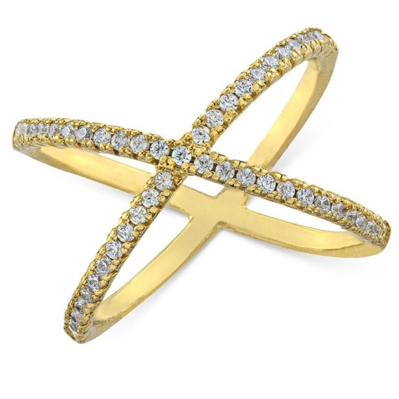 Giani Bernini Criss Cross Ring. Gold Plated over Silver. Pave cubic zirconia NWT - Picture 1 of 5